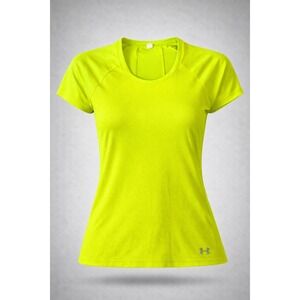 🍁Under Armour HeatGear Women Neon Yellow Short Sleeve T-Shirt Semi-Fitted Small‎